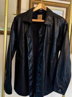 90s Inspired GAP Black Faux Leather Shacket Oversized Shacket - M
